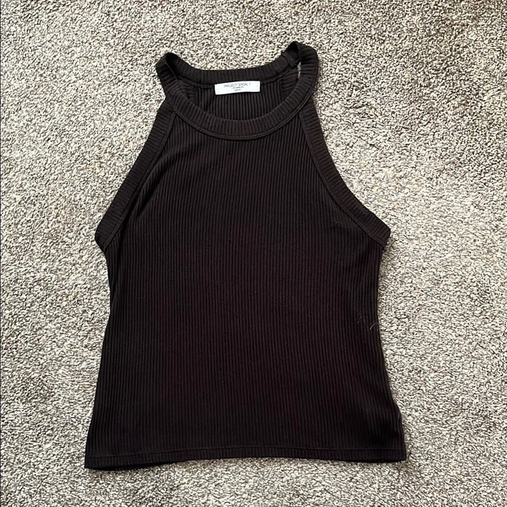 Project Social T Black Ribbed Tank Top